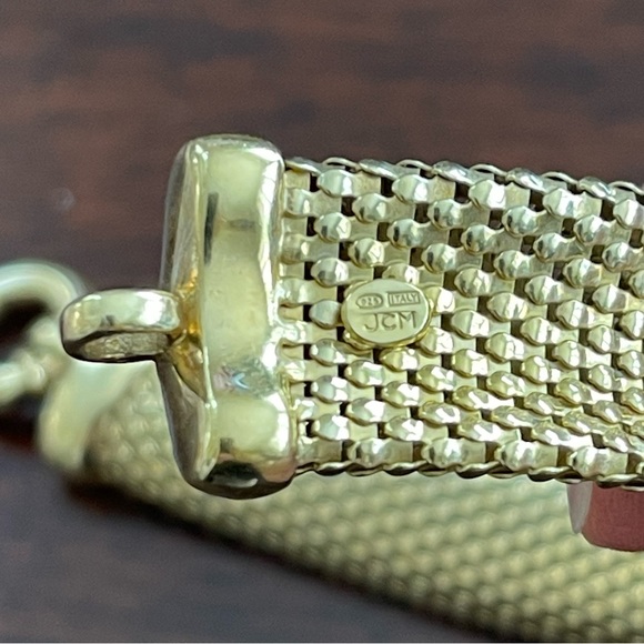 Italian 14K gold plated woven solid sterling silver bangle bracelet - Picture 6 of 11